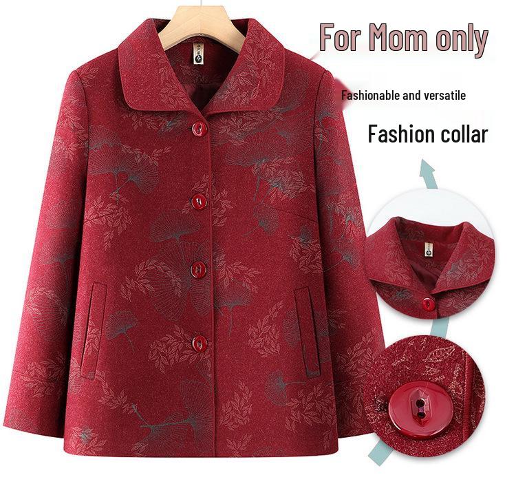 Grandma's High-End Autumn Wool Coat for Women, Turn-Down Collar, Perfect for Elderly and Middle-Aged Mothers