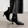 NEU Herbst Damen Spitzschuh Blockabsatz Spaltleder Schuhe für Damen Kurze Moderne Stiefel Winter Gürtelschnalle Stiefel