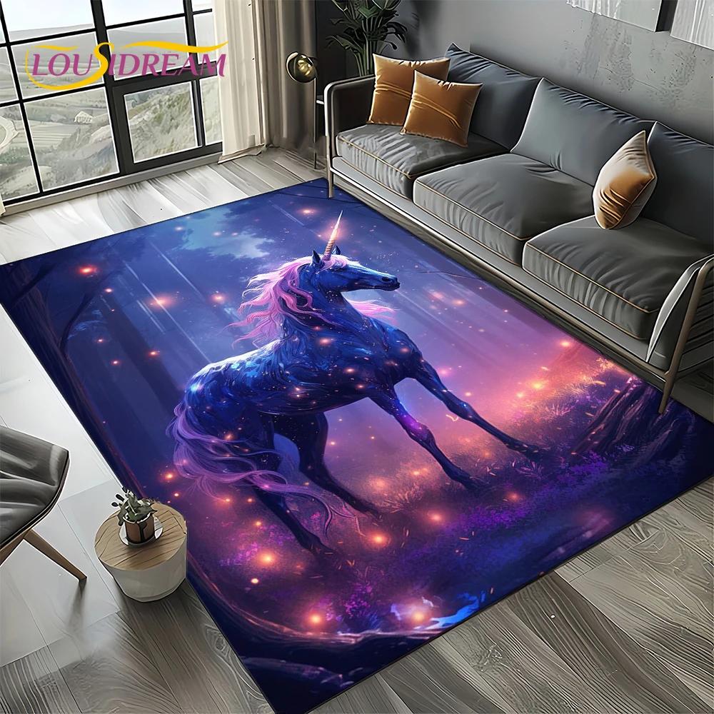 Covor Covoară Stil 27 Unicorn Desen Animat Fată Vis pentru Living Dormitor Decor Acasă Sofă, Covor Zonă Copii Covoraș de Podea Antiderapant Cadou