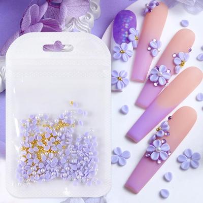 150PCS Purple Round Petal with Gold Bead Nail Decoration Material for Adhesive Nail Patches DIY Nail Products