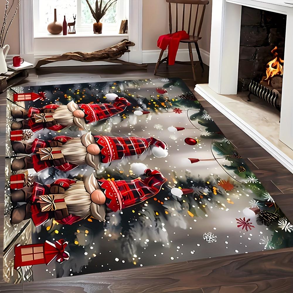 1pc 2D Flat Christmas Gnome Round Rug, Machine Washable, Non-Slip, Easy Clean, for Living Room & Bedroom
