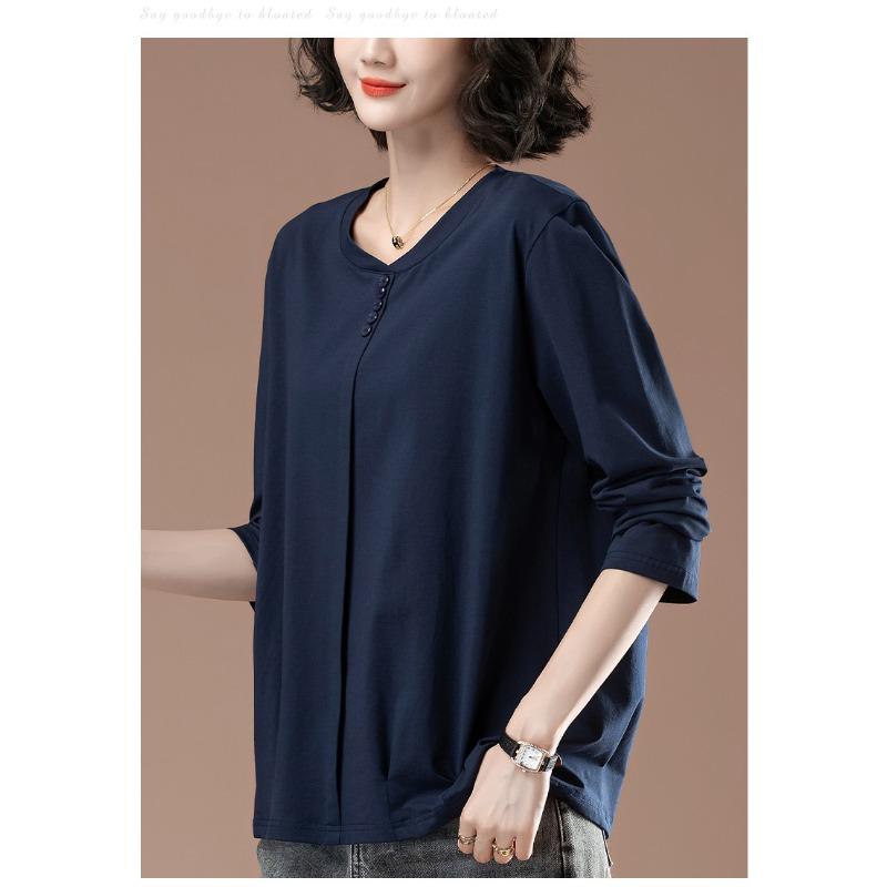 Long-sleeved Women's Spring and Autumn Plus Size Women's Loose Cotton Casual Versatile Bottoming Shirt