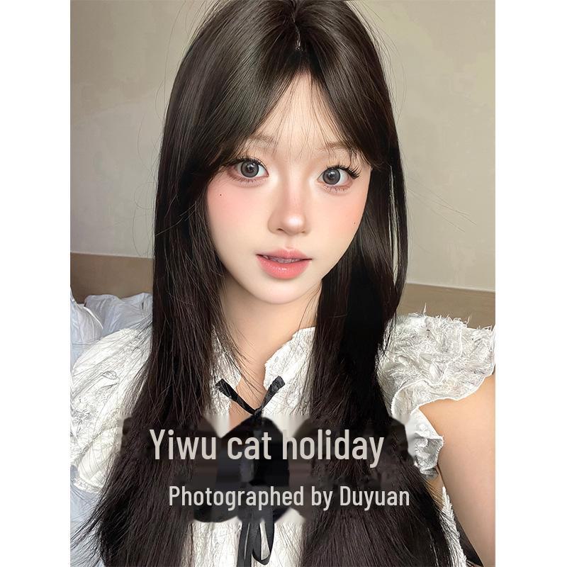 Logical Cat Women's Long Straight Hair Wig with Air Bangs - Natural Full Head Celebrity Style