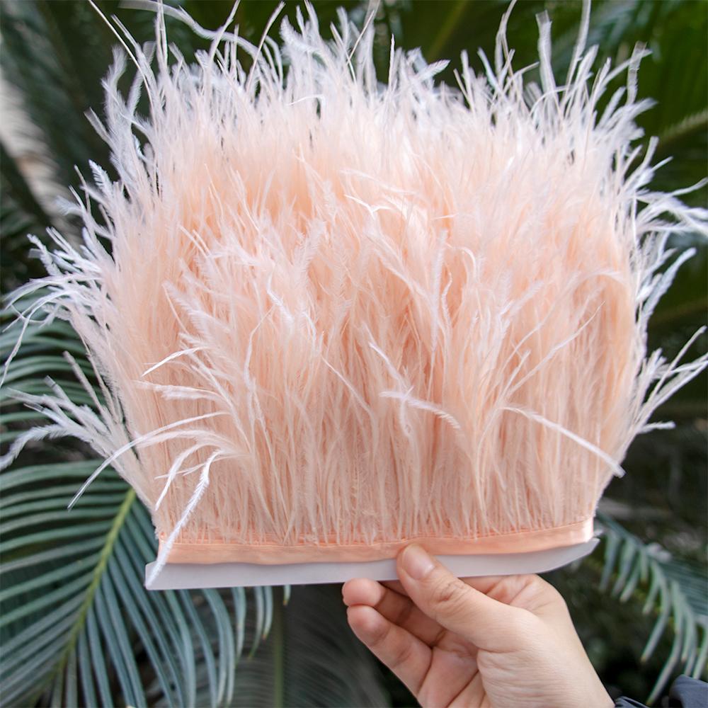 1M Natural Ostrich Feathers Trim White Clothing Sewing Ribbon 8-10cm Feather Fringe for Wedding Party Decoration Crafts Plumes