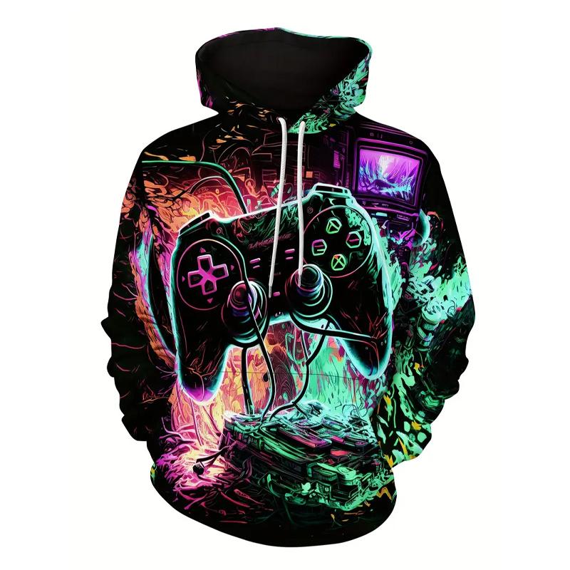 Gamepad Print Hoodies For Men Graphic Hoodie With Kangaroo Pocket Comfy Hooded Pullover Mens Clothing For Autumn Winter