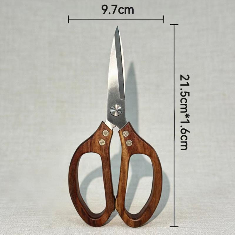 Stainless Steel Kitchen Scissors Acacia-Handled Chicken Bone Shears Multi-Purpose Cutting Meat Fileting Fish Kitchen Shears