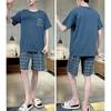 Summer Pajamas Men Cotton Jersey Short Sleeve Shorts Are Simple Breathable Solid Color Round Neck Pullover Plaid Sleepwear