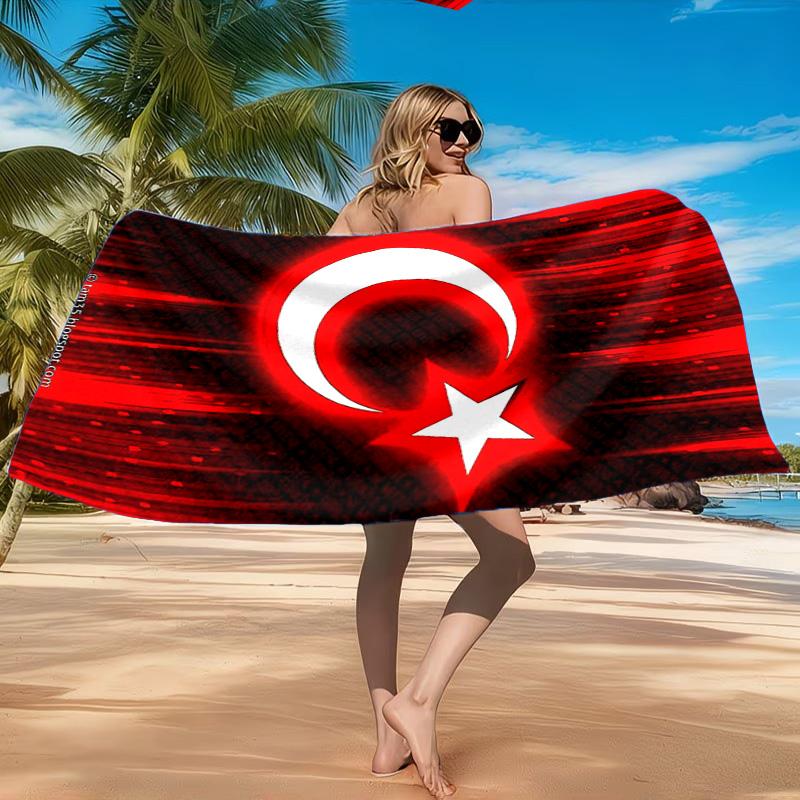 Turkish Flag Design Beach Towel, Quick-drying, Easy to Care for, Suitable for Both Fitness and Beach Vacations,Sports Essential