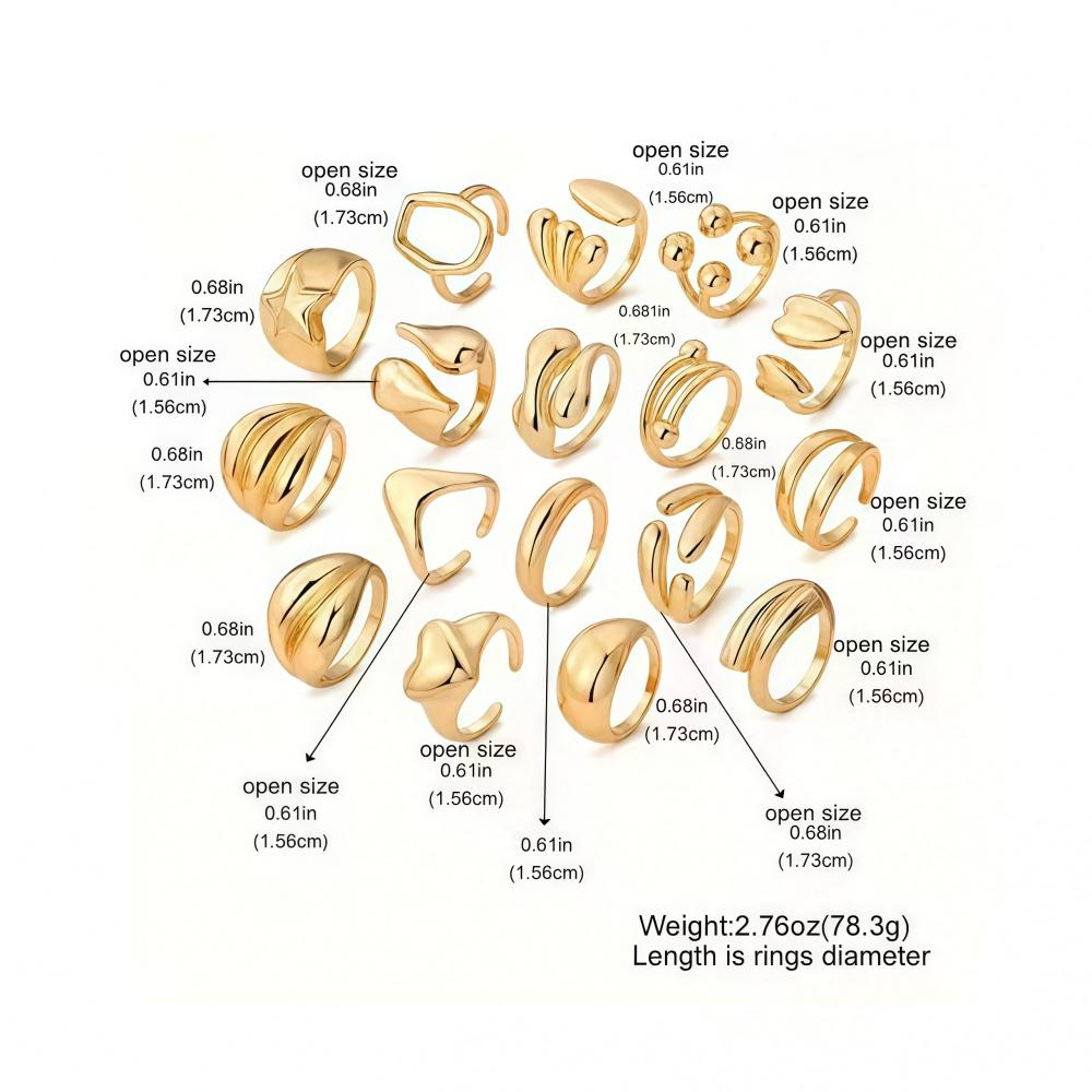 8/16Pieces Fashion Heart Geometry Irregular Open Rings Set For Women Mix Style Simple Trendy Jewelry Party Gifts