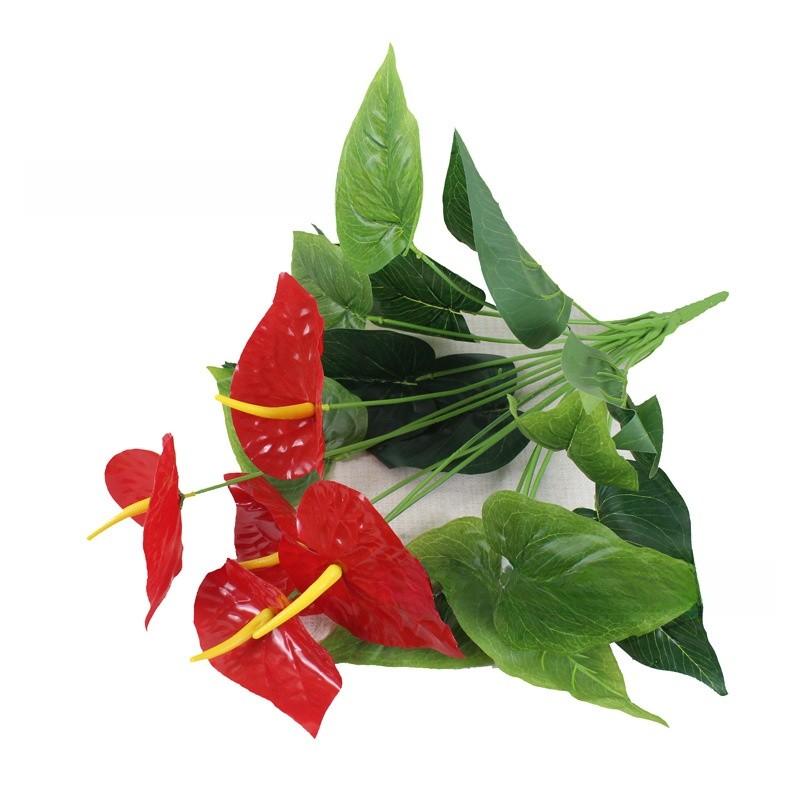 Anthurium Andraeanum Linden Fake Green Plant With Silk Flowers For Living Room Decor And Gift