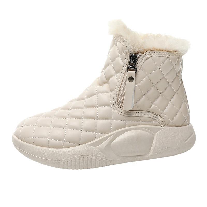 New high-top snow boots, piled and thickened warm women's shoes, trendy zipper bread cotton shoes
