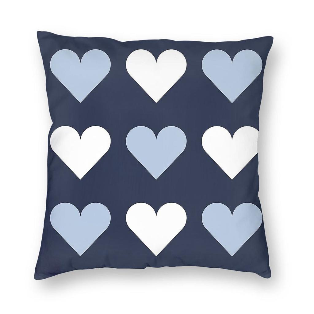 Blue White Navy Blue Hearts Pillowcase Polyester Linen Velvet Pattern Zip Decor Pillow Case Car Cushion Cover 18"