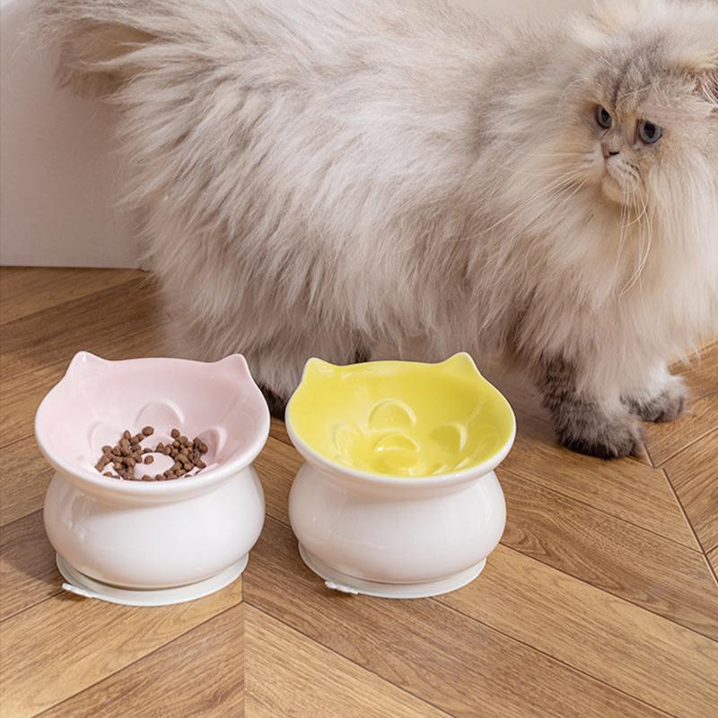 Ceramic Tall Footed Slow Eating To Prevent Choking Pet Bowls, Anti Overturning Oblique Mouth, Neck Protection, Dog Cat Bowl, 1Pc