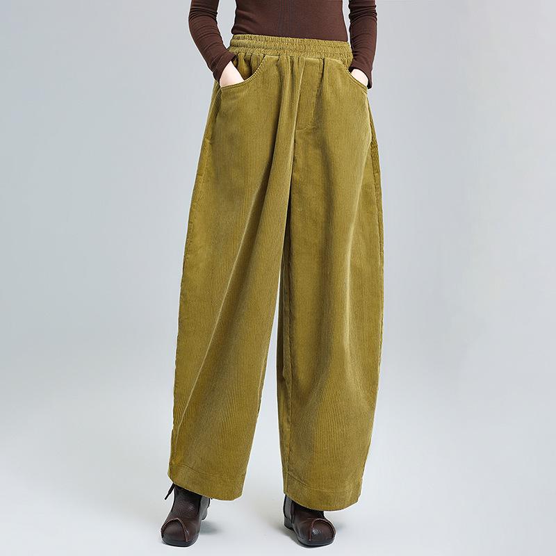 Damen Cord-Schlaghose mit hoher Taille - Frühling/Herbst Lässige lockere Passform
