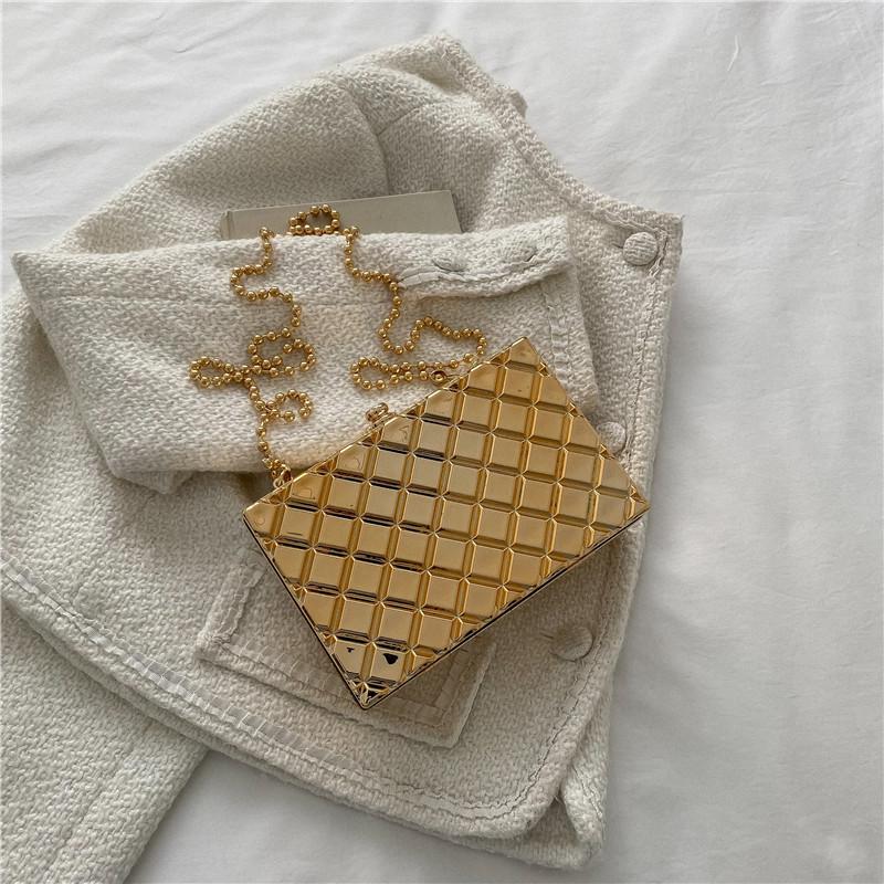 Designer Clutch Bag Gold Silver PVC Box Design Party Evening Chain Shoulder Crossbody Bags Mini Purses and Handbags
