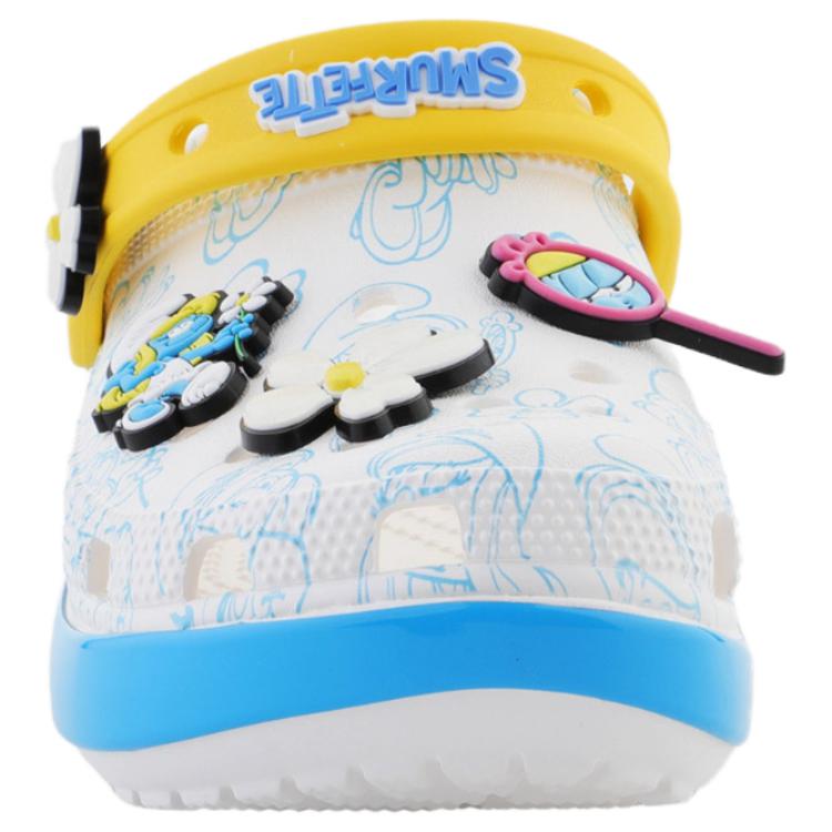 Crocs Smurfs Platform Clog Round toe platform clog hole shoes women's white, blue and yellow