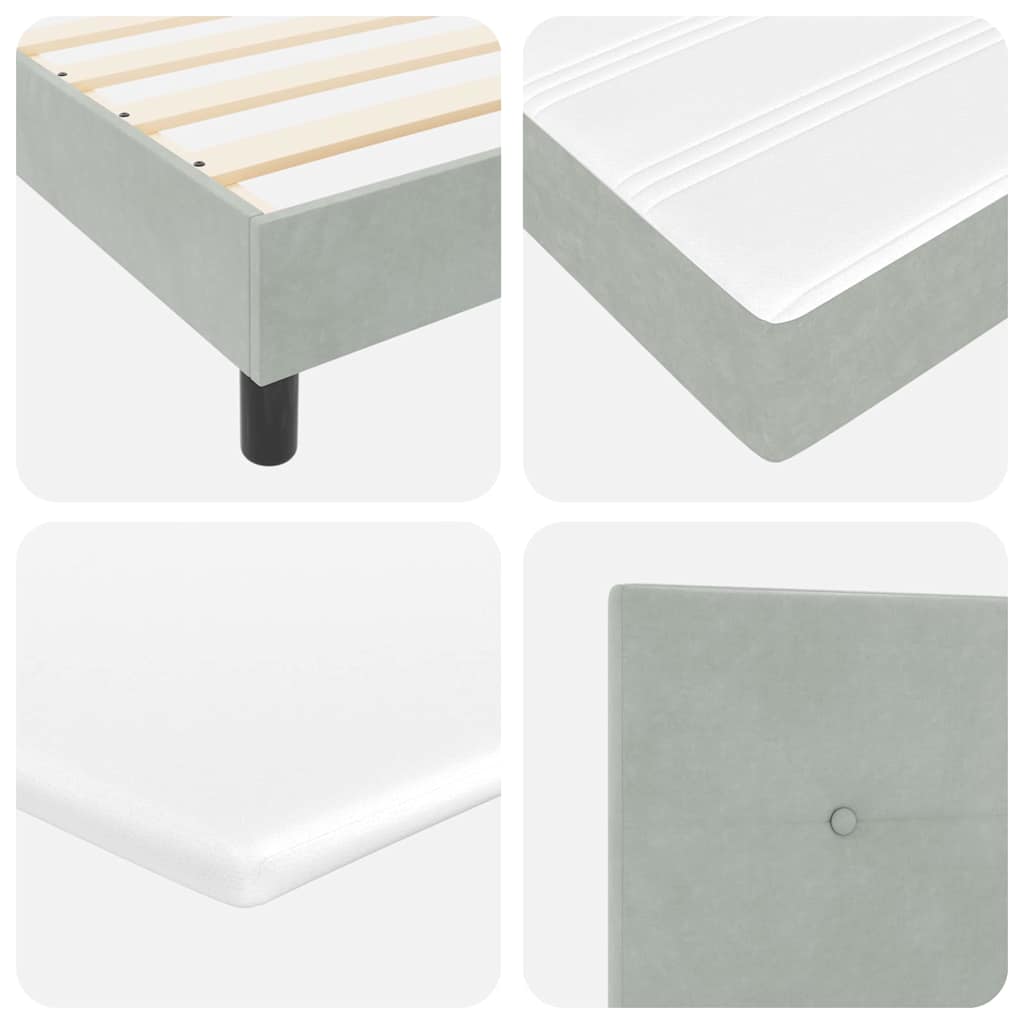 LED Box Spring Bed with Mattress Light Grey 140 x 200 cm Velvet