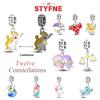Authentic Copper Twelve Zodiac Sign Set Cartoon Taurus Gemini Star Shape Heart Pendant Bead Charms Compatible With Bracelets Diy Birthday Women Gift
