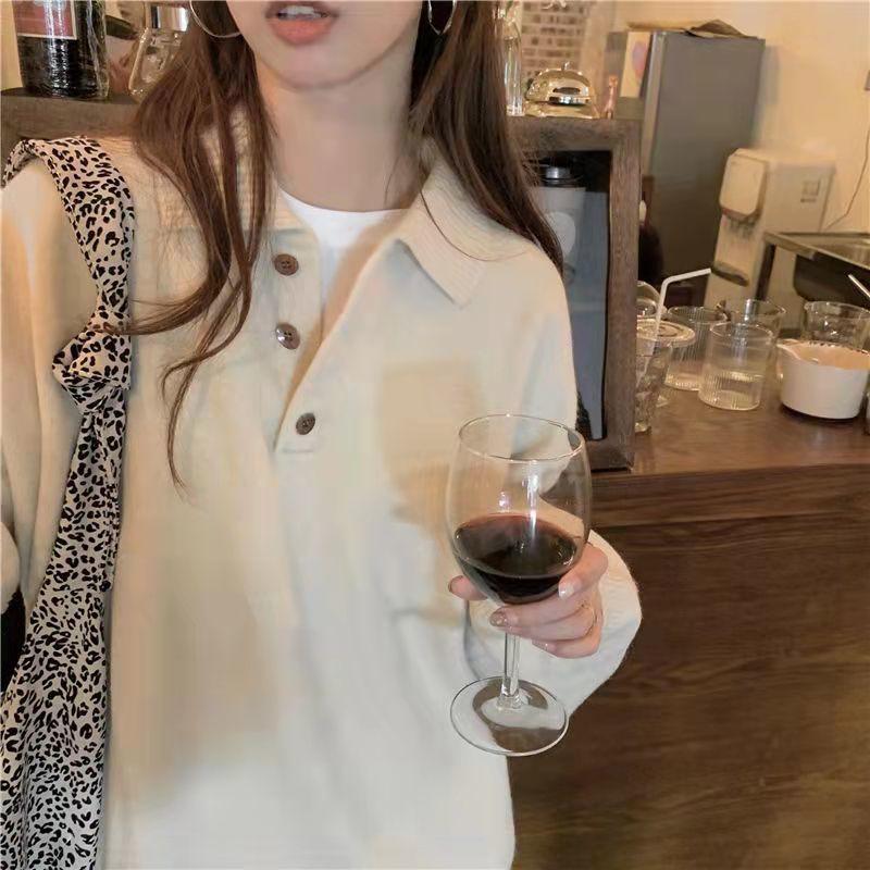 Pulôver casual malhas topo feminino 2022 novo outono e inverno solto coreano sólido manga longa camisola feminina