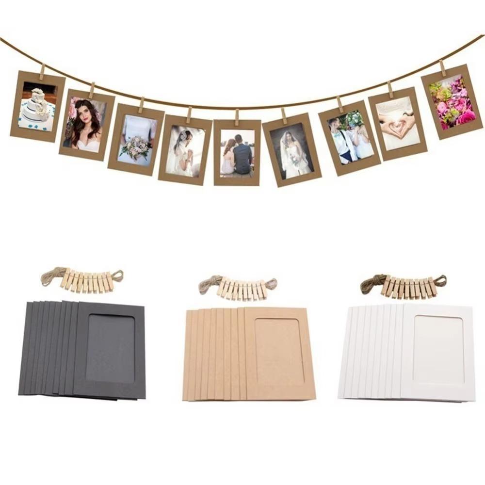 10 Pcs 2M Rope DIY Kraft Paper Picture Frame with Clips Picture Photo Frame  Home