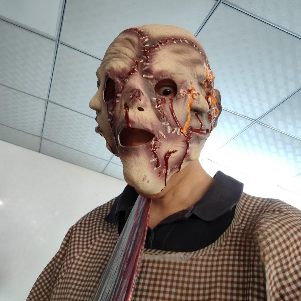 Třístranná maska ducha Halloween Horor Vrah Démon Cosplay Maska Strašidelný dům Žertovné rekvizity Krvácející Stehy Hlava Ducha