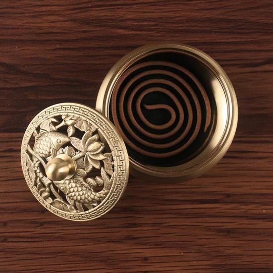 

Гравировка Курильница Двойная рыба с крышкой Гальваническое покрытие Декоративная резная кадильница Домашний декор