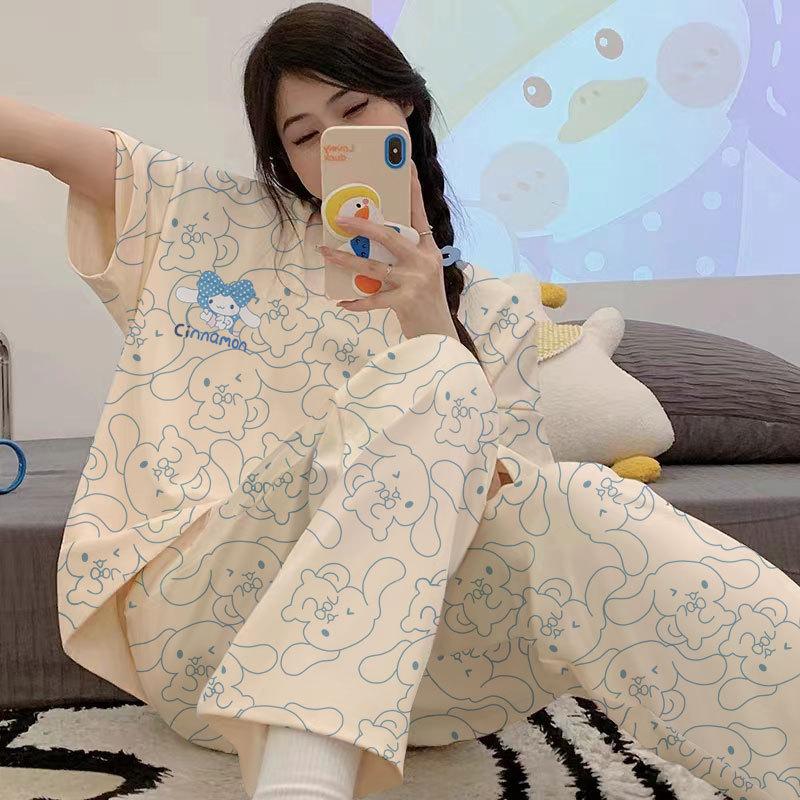 Summer short-sleeved fresh plaid pants simple casual pajamas women's breathable loose loungewear set