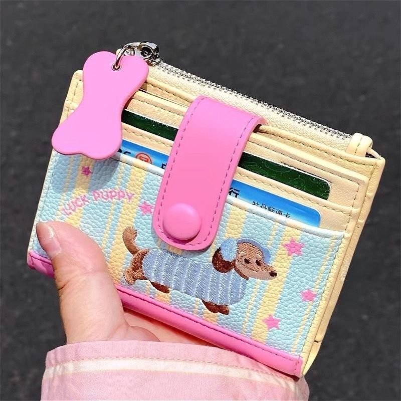 Cute Puppy Women Wallet PU Leather Short Wallet Card Holder Zipper Coin Purse Small Capacity Cute Cartoon Lady Wallet Gift