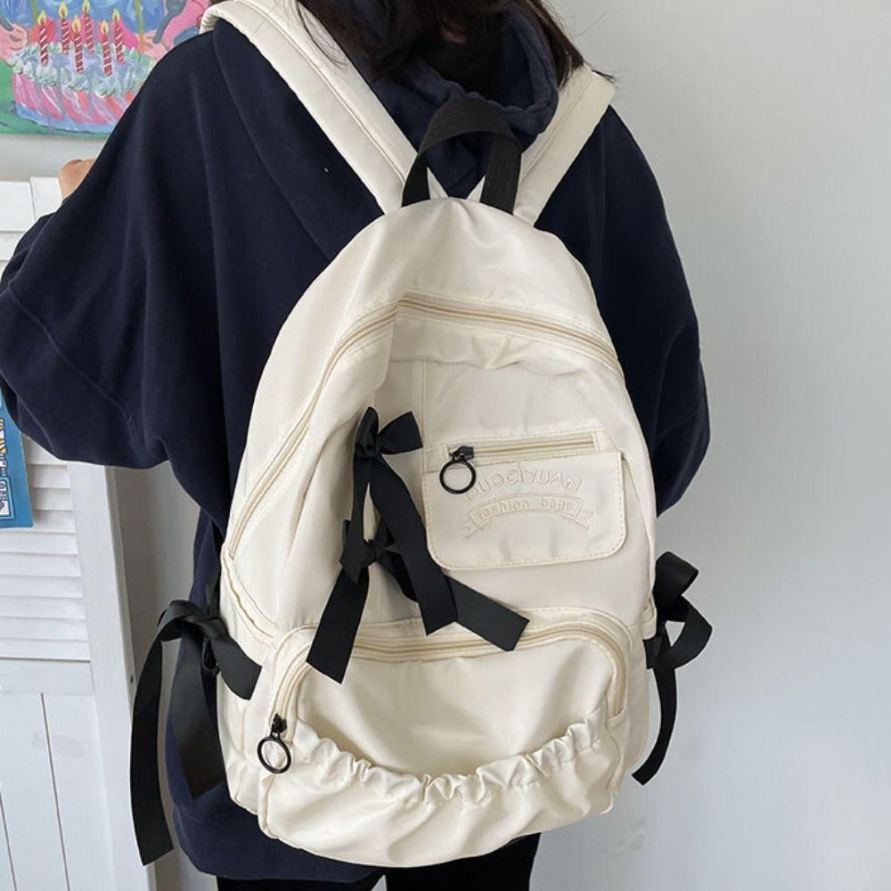 Fashion Canvas Bow Backpack College Style Harajuku Students School Bag Storage Bag Large Capacity Canvas Shoulders Bag Students