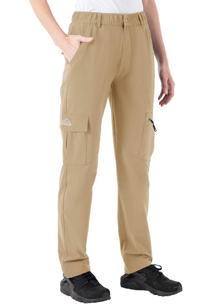 Gopune Women's Trekking Pants, Water-Repellent Quick-Dry Stretch Cargo Pants for Hiking, Golf, Camping, Fishing, UV-Cut Cooling Lightweight (Khaki, 2L