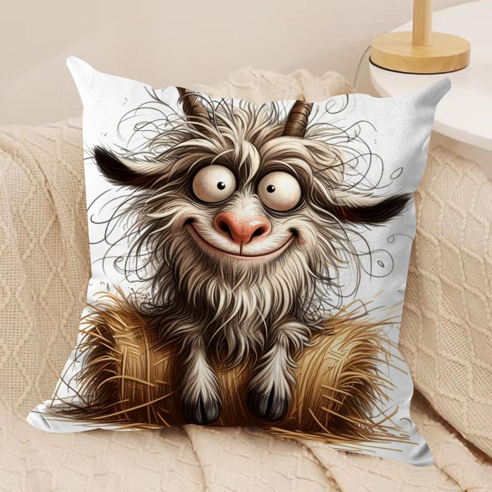 Spooky Goat Face Cushion Cover Soft Plush Fabric DoubleSided Printed Cushion Covers for All Seasons Modern HomeDecor Gift