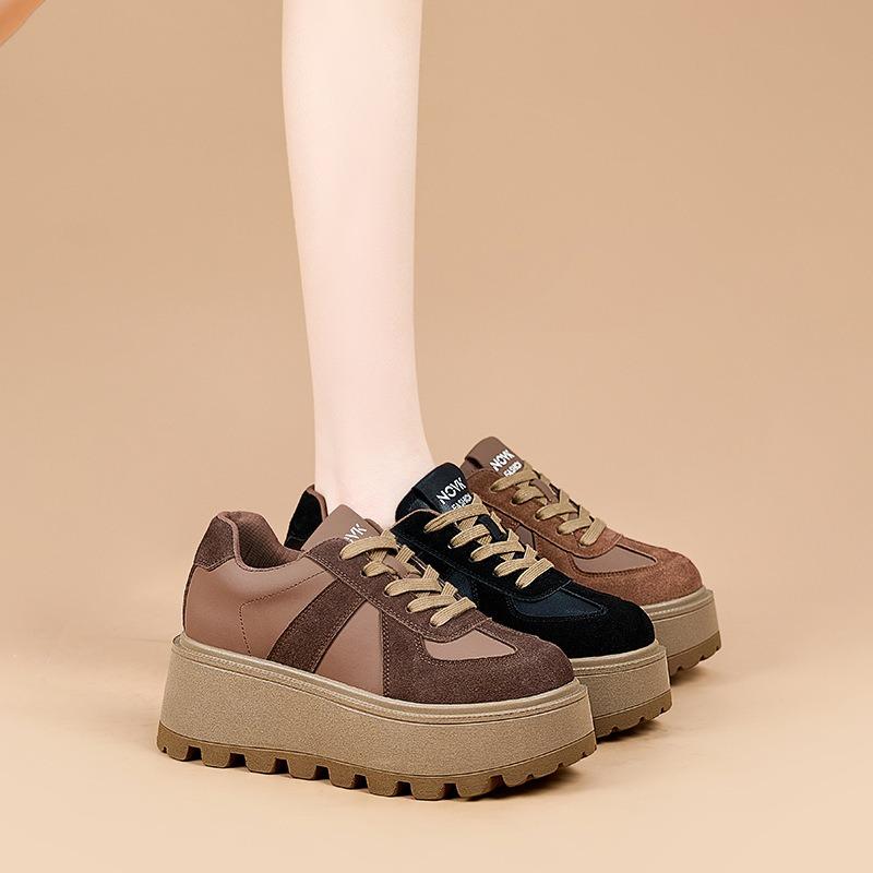 Leather casual shoes for women to wear autumn and winter new thick-soled Korean version of versatile height-increasing sports women's shoes tide