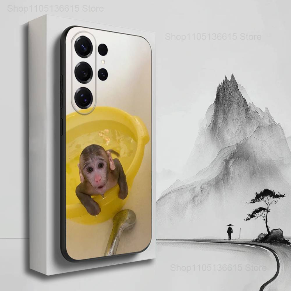 Emoticons Affe telefoniert Hülle für Samsung S9,S10,S20,S10,S21,S25,S24,S23,Ultra,FE,Plus,Lite,Weiches Silikon Schwarze Hülle