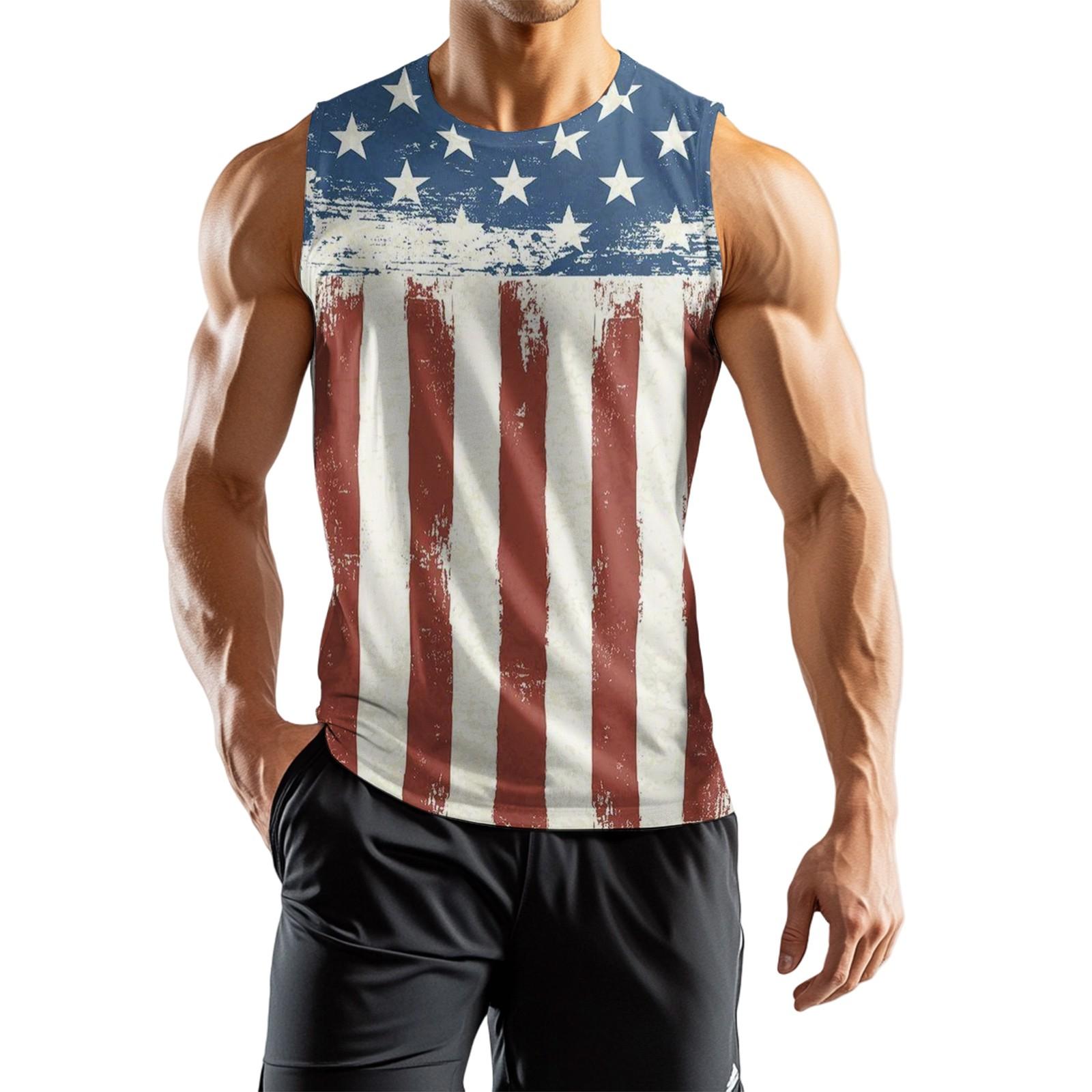 

Men s Athleisure Independence Day Printed Sleeveless Vest XL синій