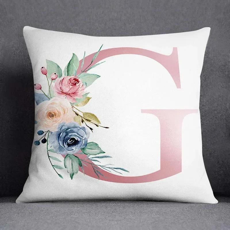 Floral Letter Pattern Decorative Pillowcase Square Home Office Cushion Cover