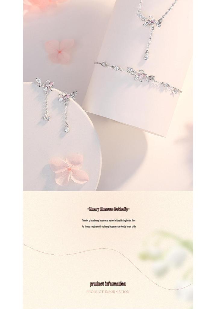 Elegant S925 Sterling Silver Cherry Blossom Butterfly Dangle Earrings for Women - Delicate Long Tassel Flower Design.