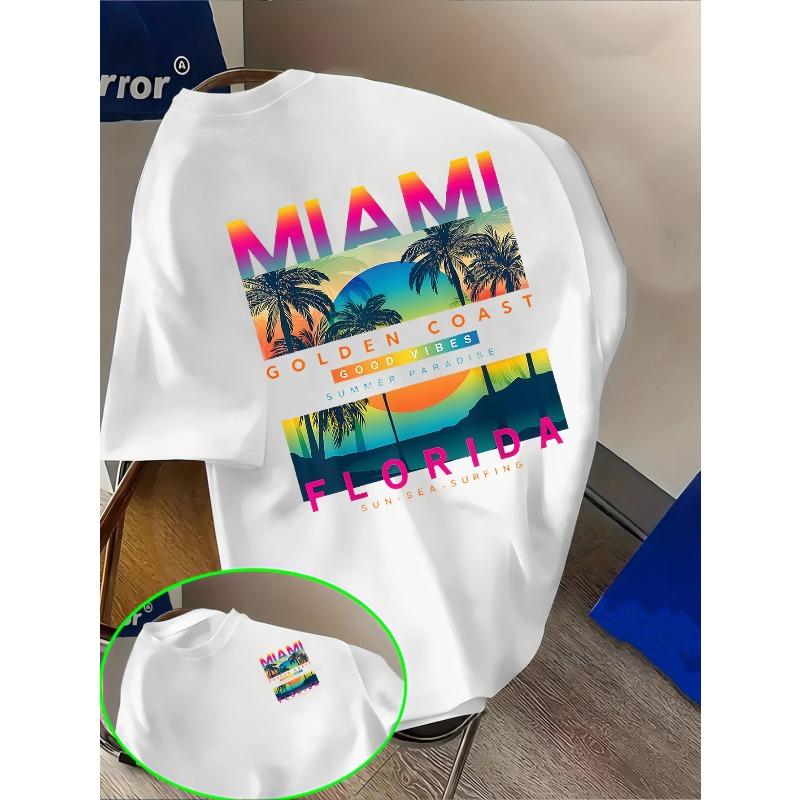 Europäische Größen MIAMI Palme Stranddruck Kurzarm-T-Shirt für Jungen, Kinder und Jugendliche; Sommer Oberteil/Unterhemd für Jungen; Legerer Stil