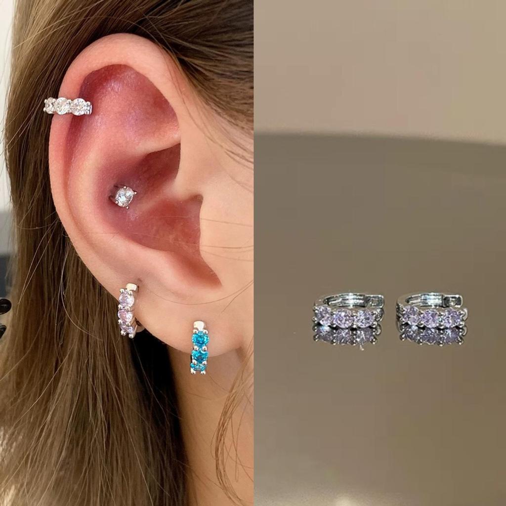 Double Ear Piercing Hoop Earrings with Colored Zircon – Exquisite, Flashy, Niche Design