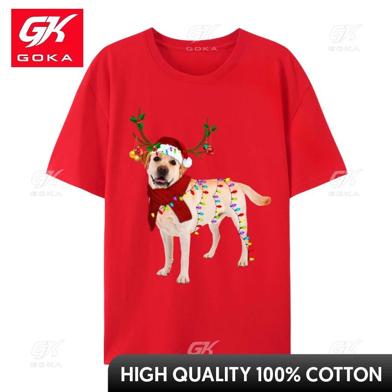 

Santa Labrador Retriever Reindeer Light Christmas Tshirt Cotton Cartoon TShirts Retro Cute Funny Tshirt New S