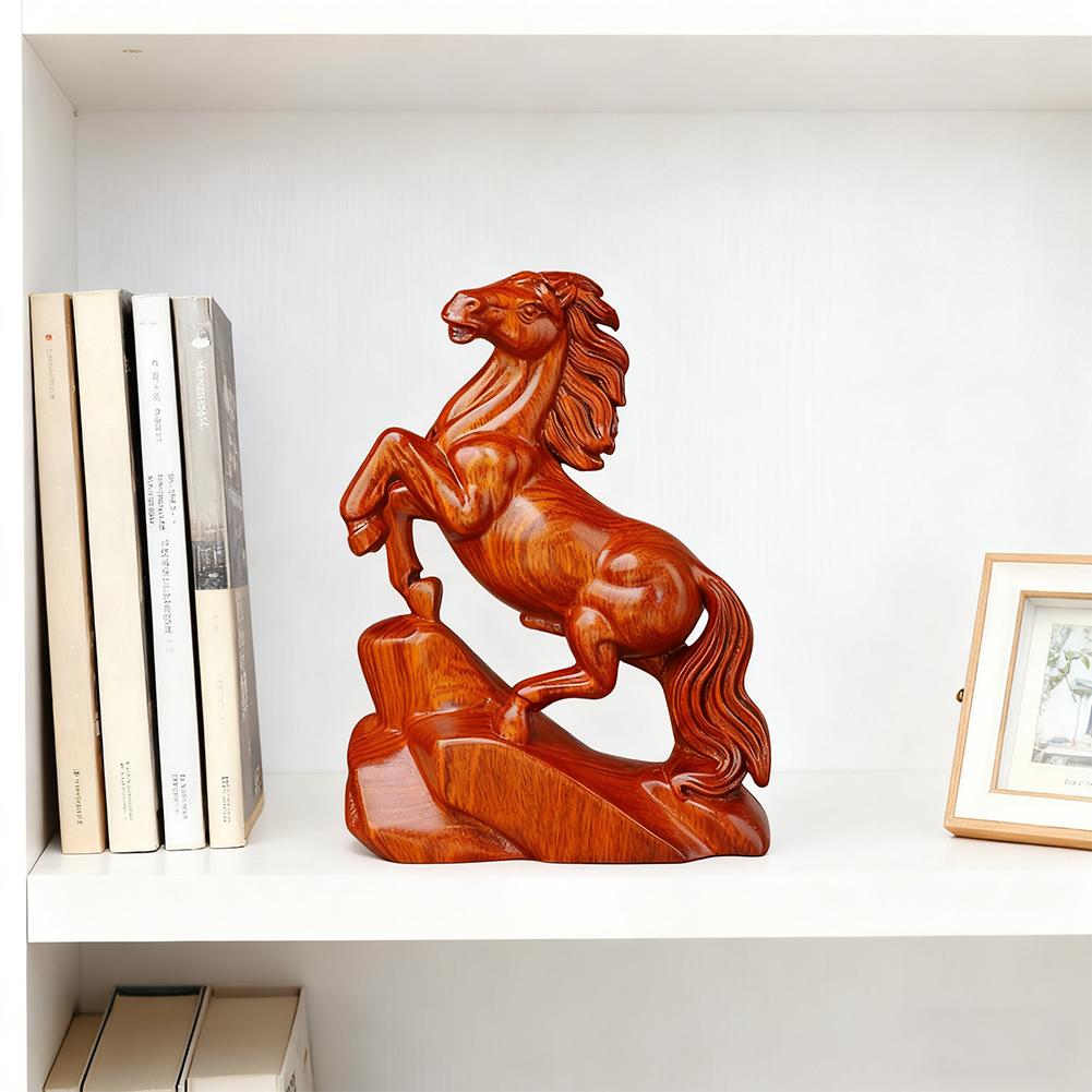 Ebony Wood Carved Horse Ornament Wealth Lucky Zodiac Horse Decor for Home/Office Desk Chinese Feng Shui Craft Gift