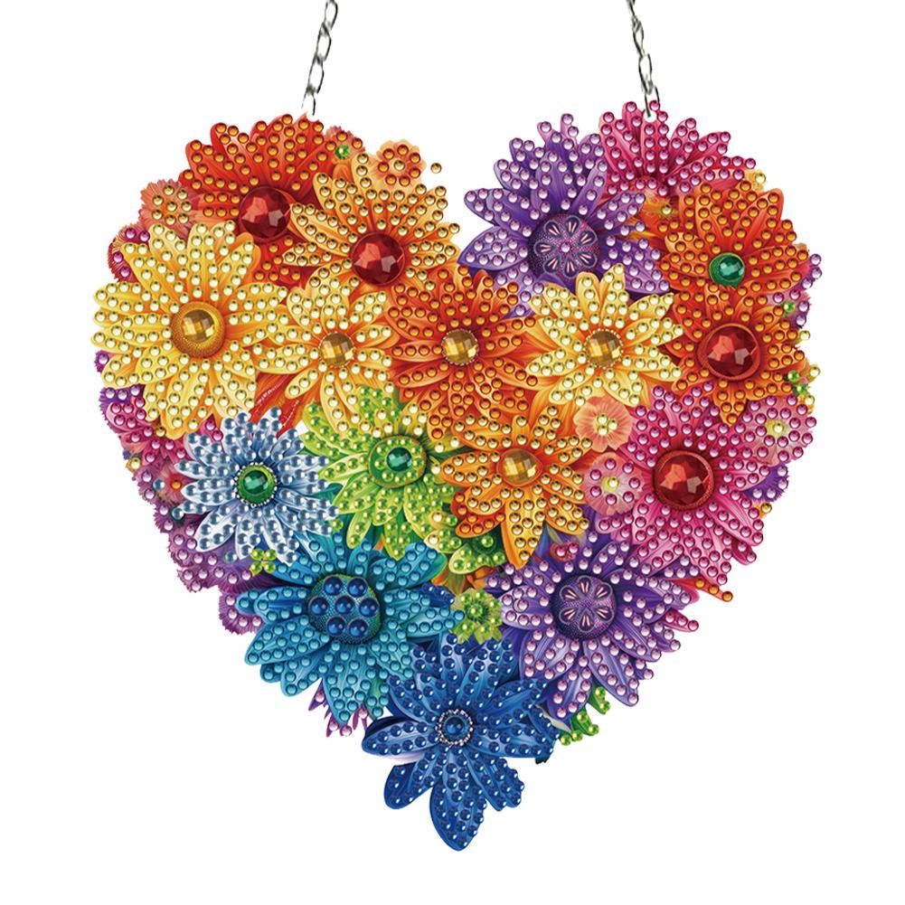 Crystal Hanging Home Wall Decor Heart Flower Acrylic Diamond Painting Hanging Pendant Round Single-Sided for Home Wall Decor