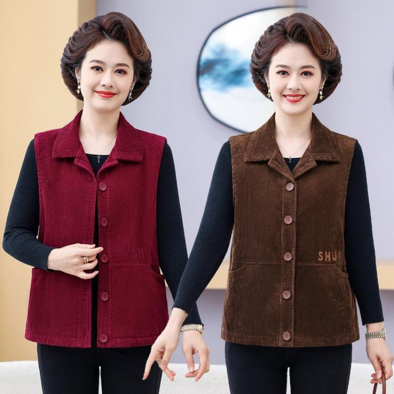 2026 Spring/Autumn Corduroy Vest for Middle-aged/Elderly Women: Fashionable Short Jacket