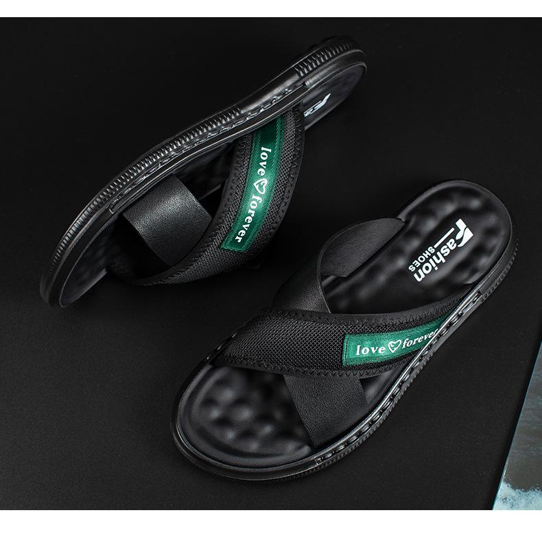 Summer New Shoes for Men Fashion Slippers Leather Soft Sole Latex Slides Street Cool Beach Shoes