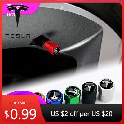 Car Sticker 2025 New Tesla 4Pcs Car Aluminum Tire Valve Caps Wheel Tyre Stems Air Valve Covers Emblem For Tesla Model 3 Model Y