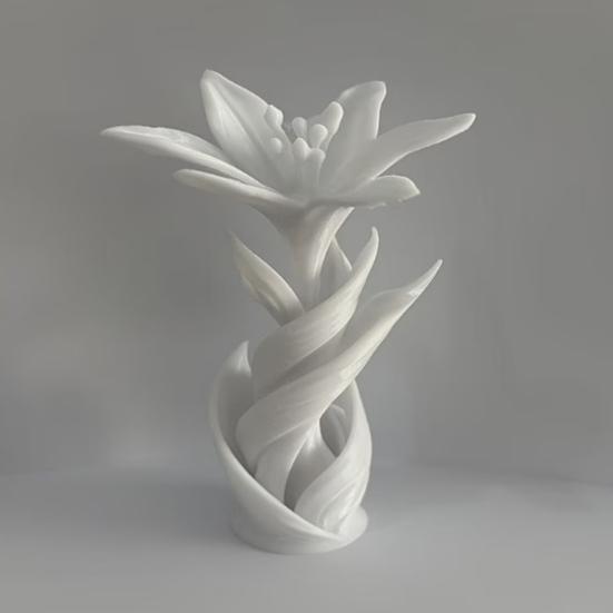 3D Printed Lily Flower Sculpture, Modern Intertwined White Floral Art, Unique Wedding Anniversary Gift for Couple, Elegant Home Decor for Living Room,