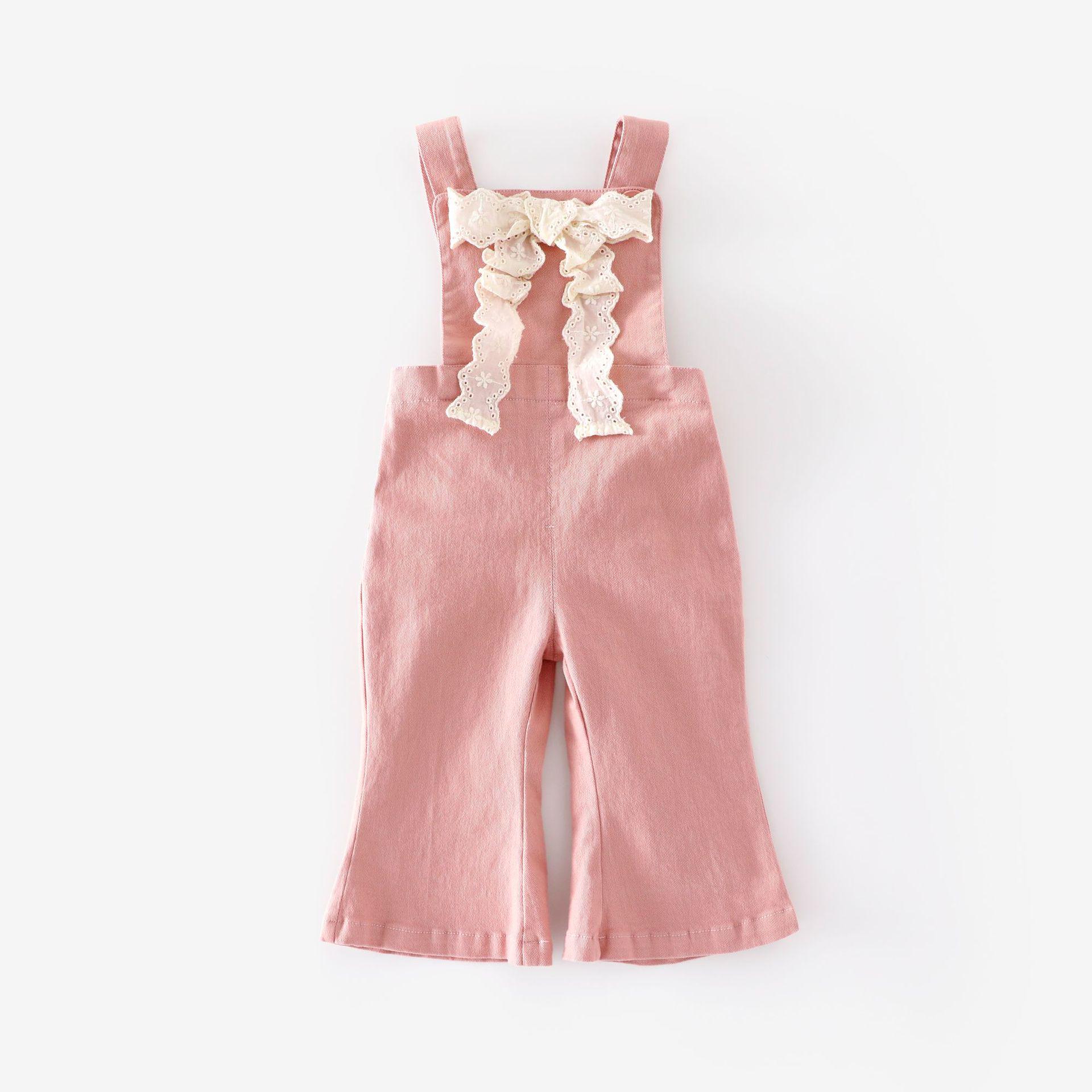 

Autumn 2025 Girls Floral Bow Overalls - Korean Style Flared Pants for Babies 90 cm