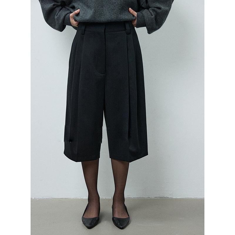 

Heavyweight Twill Wool High-Waist Slimming Double Pleat Fashion Mid-Length Trousers - Winter 2026 Versatile Pants L