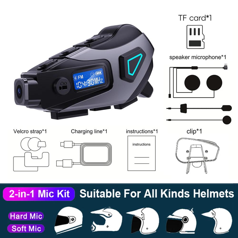 1080P HD Video Dashcam Wide-angle Lens FM+Bluetooth Motorcycle Helmet Headset Wireless Camera Waterproof Motorbike Recorder