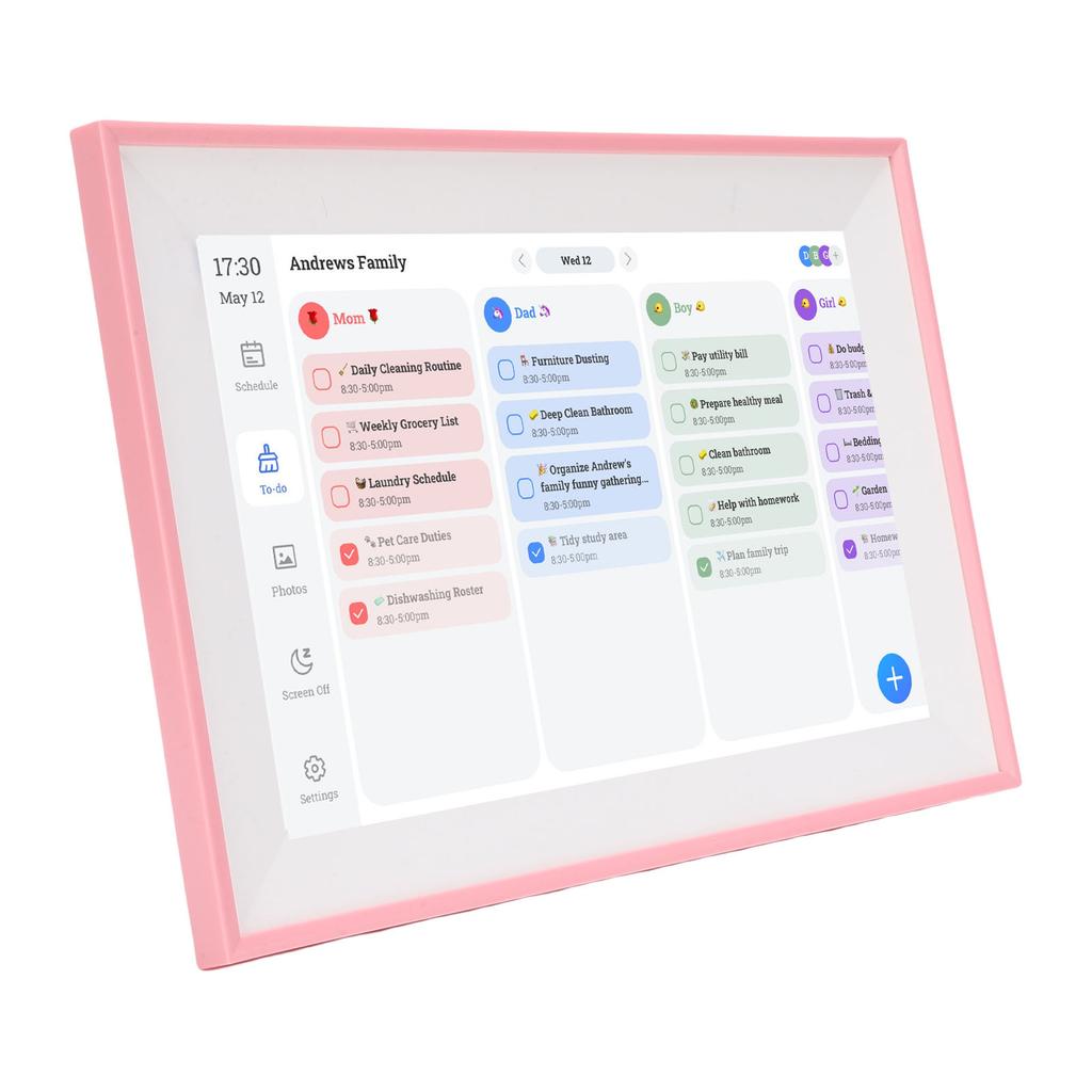 Intelligenter digitaler Kalender 10,1 Zoll HD-Touchscreen Familienplaner mit Aufgabenliste für Zuhause Rosa