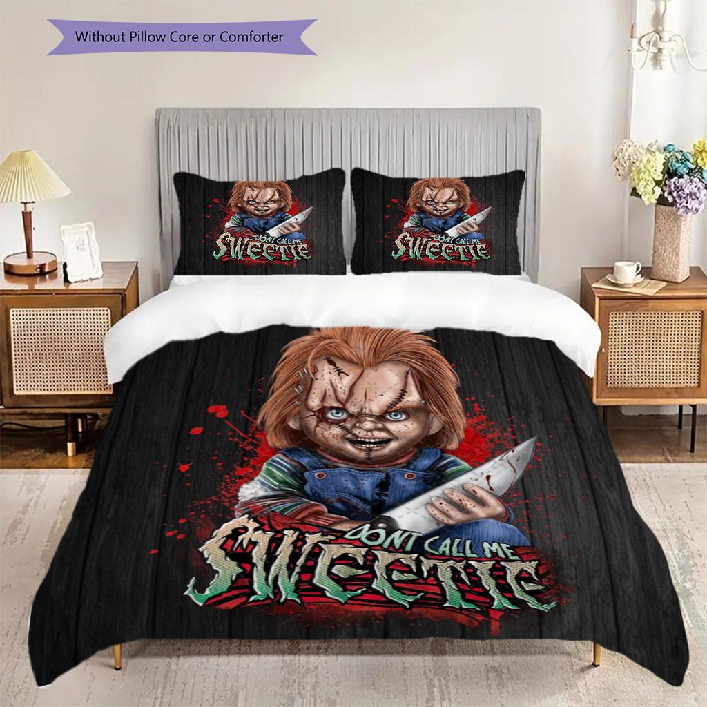 Set di tre pezzi Icona dell'orrore (1 * copripiumino + 2 * federa, senza nucleo) Copripiumino e federa 2D piatti Set biancheria da letto Regalo di Natale compleanno